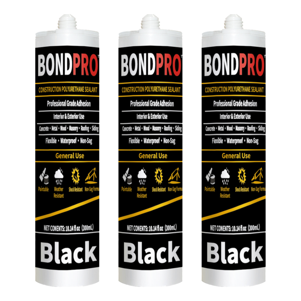 BondPro 3 Pack Construction Polyurethane Sealant 10.14 fl oz 300ml - Black