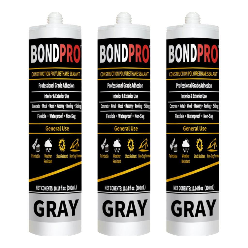 BondPro 3 Pack Construction Polyurethane Sealant 10.14 fl oz 300ml - Gray