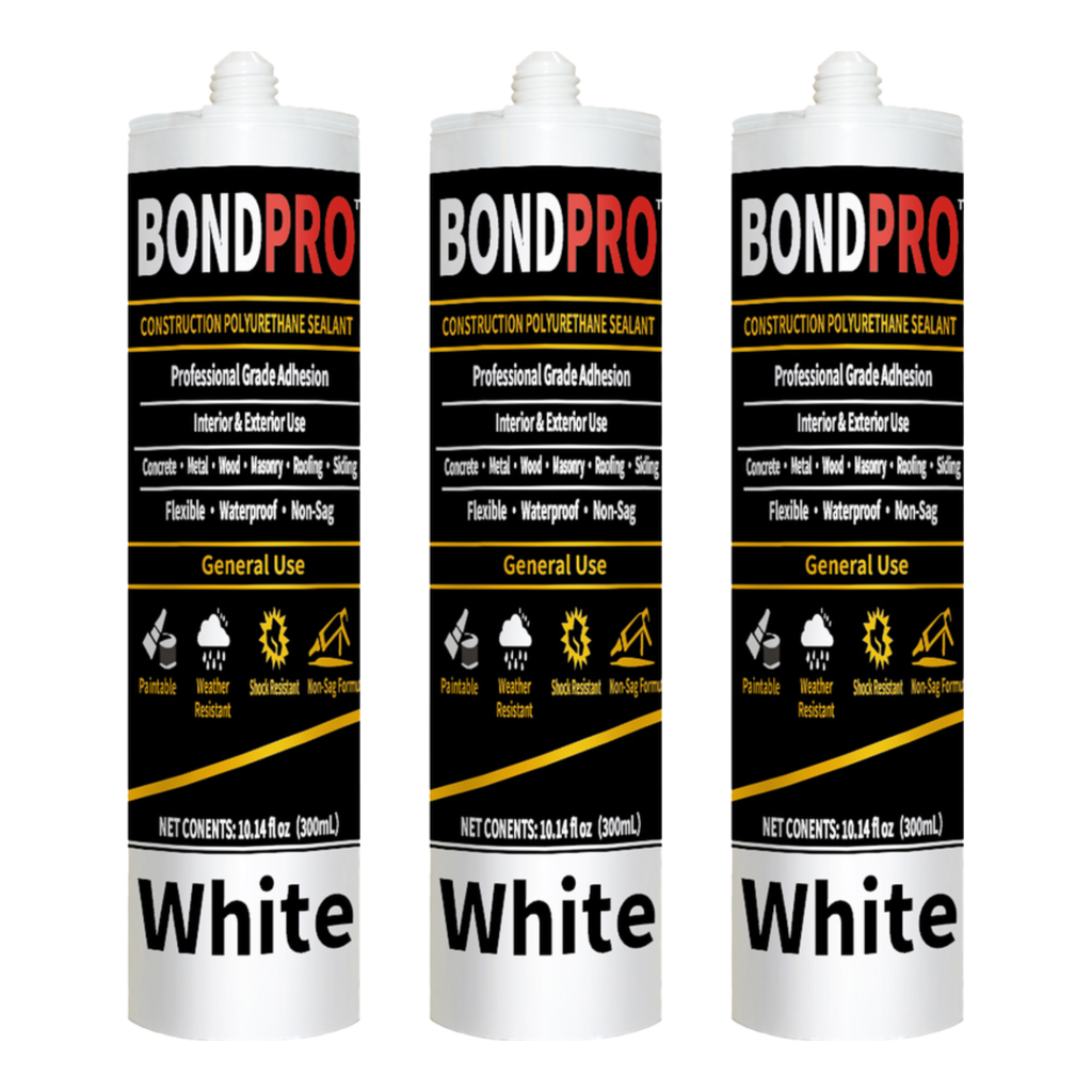 BondPro 3 Pack Construction Polyurethane Sealant 10.14 fl oz 300ml - White