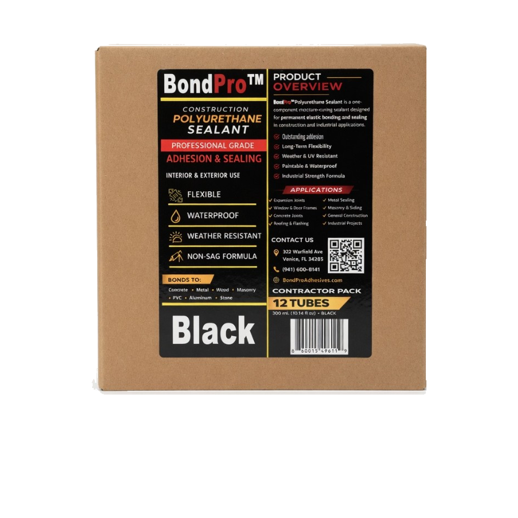 BondPro 12 Pack Construction Polyurethane Sealant 10.14 fl oz 300ml - Black