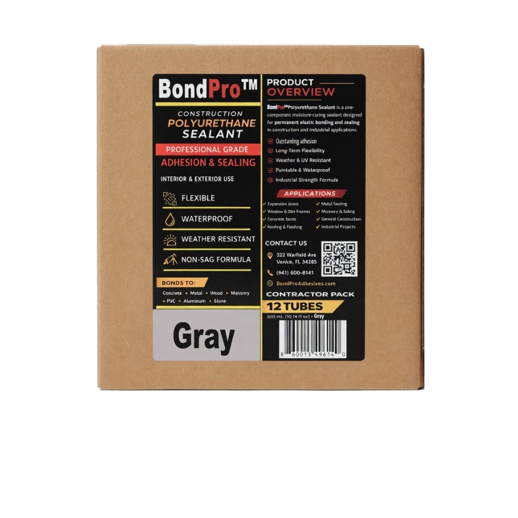 BondPro 12 Pack Construction Polyurethane Sealant 10.14 fl oz 300ml - Gray
